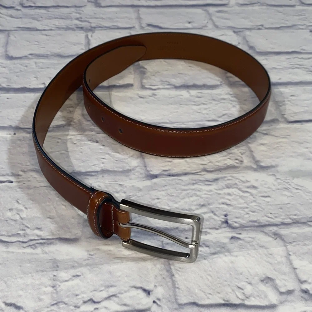 Duchamp Brown Leather Belt with Silver Buckle. Size 32
